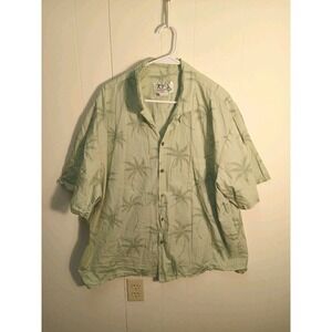 Vintage KY's Hawaiian Shirt Mens XLl Palm Trees Green Short Sleeve Cotton
